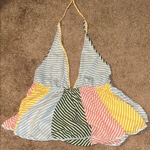 Anthropology Striped Halter Top with Multicolor Panels